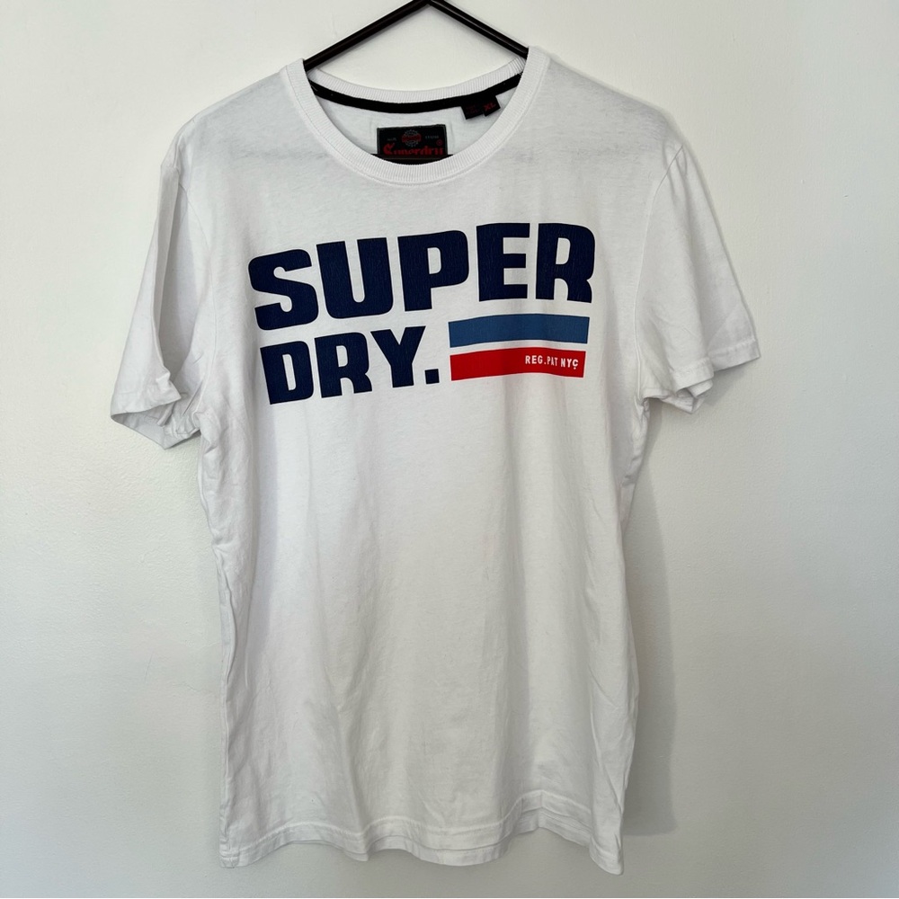 Superdry White and Blue Logo Tee